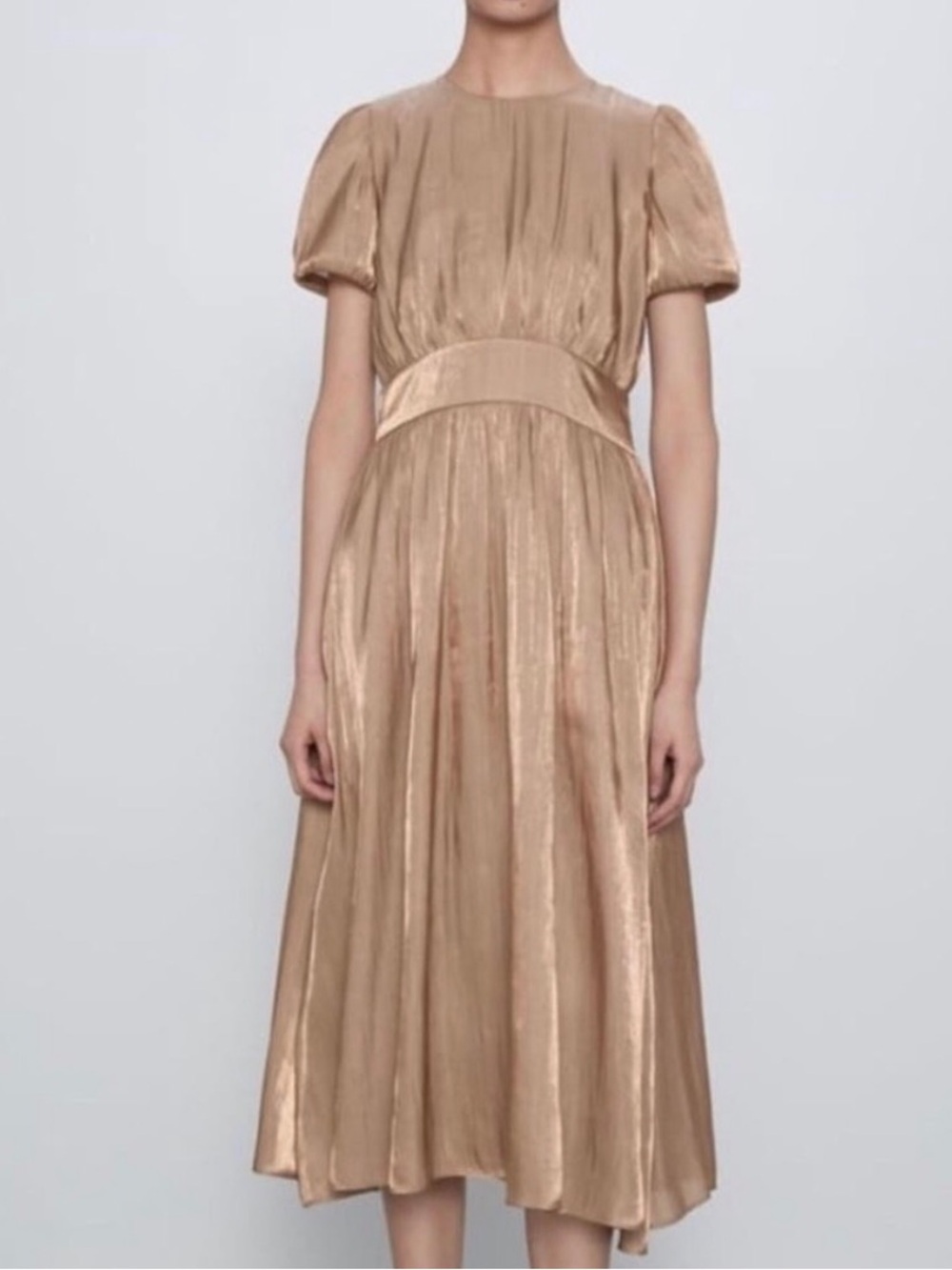 NWT Zara Metallic Tan Midi Dress